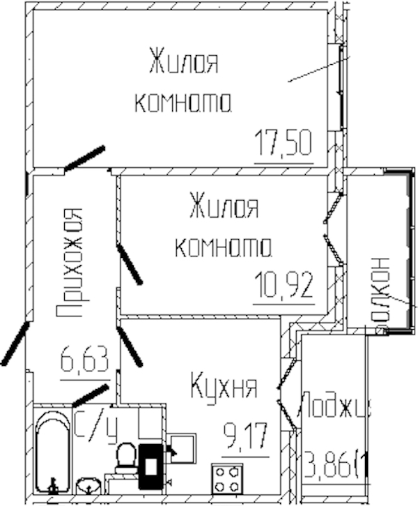 2-комнатная квартира 50.77 м², 7/8 эт., ЖК «SERTOLOVO PARK»